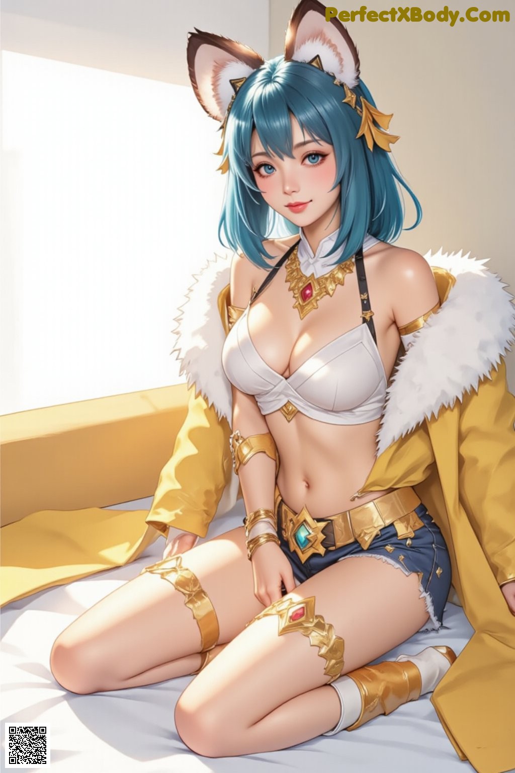 Hentai - Radiant Huntress in Verdant Silks Set.1 20250125 Part 8 P6 No.763c9f A woman with blue hair sitting on a bed.
